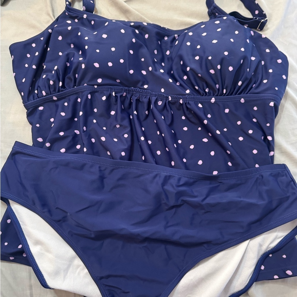 Navy Blue Polka Dot Women’s Plus Size Swimsuit